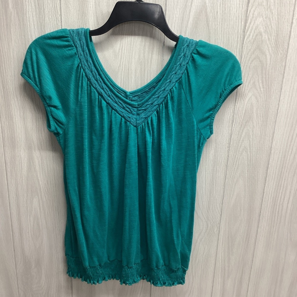 SELF ESTEEM Women's (Size XL) Teal Knit Scoop Neck Pullover Top Smocked Stretch